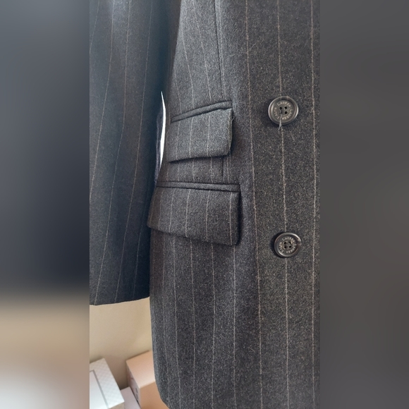 Ralph Lauren Pinstripe Double Breasted Blazer Dark Gray Size 10 - Picture 11 of 13